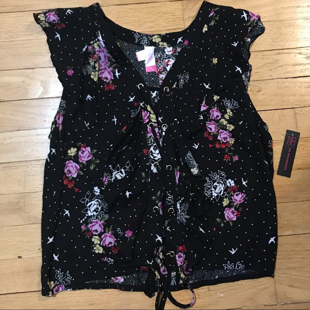 No Boundaries floral faux lace down blouse